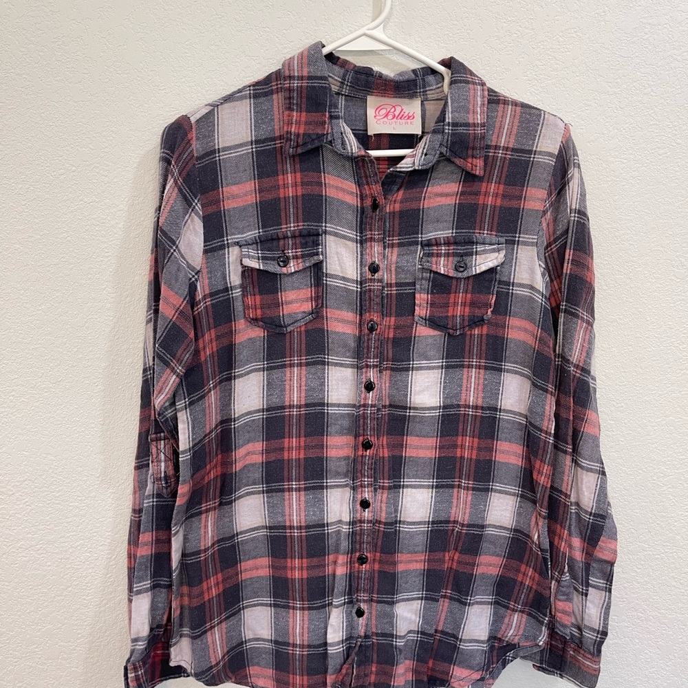 Bliss Red and Black Plaid Button Down Shirt